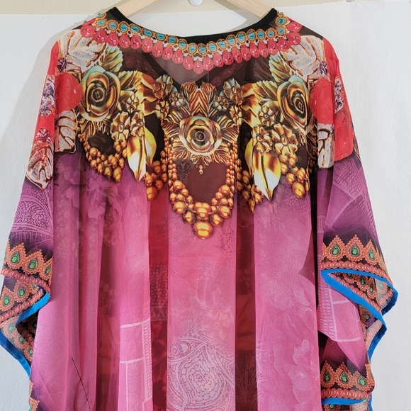 NEW FLAME & Flamingo Maroon Luv Kaftan One Size Sheer Beachy Dessert Summer - Picture 8 of 12